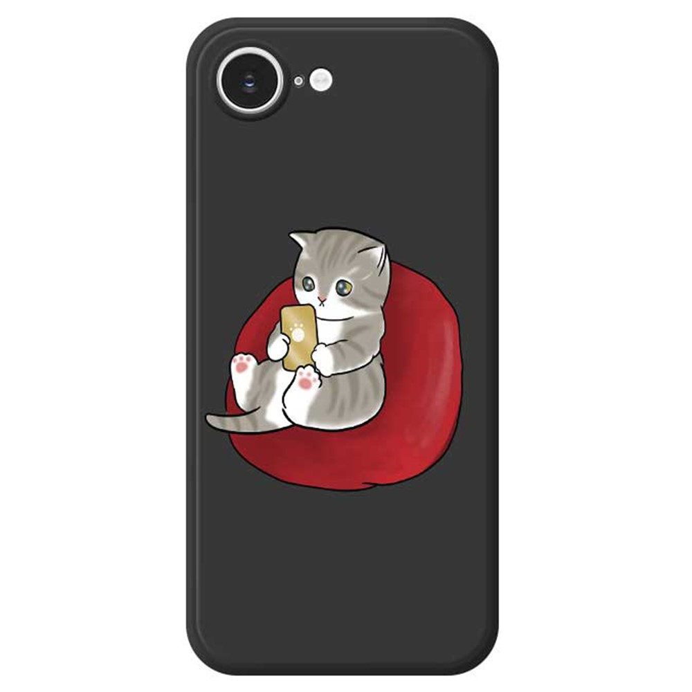 For iPhone 16e Case Casual Cat Pattern Printing Straight Edge TPU Phone Back Cover - Black