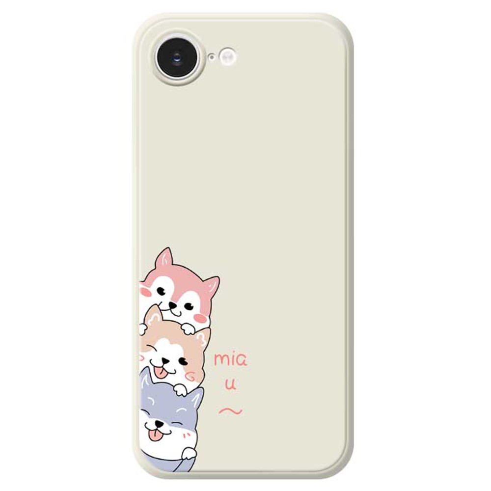 For iPhone 16e Case 3 Cute Dogs Pattern Printing Straight Edge TPU Phone Back Cover - Beige