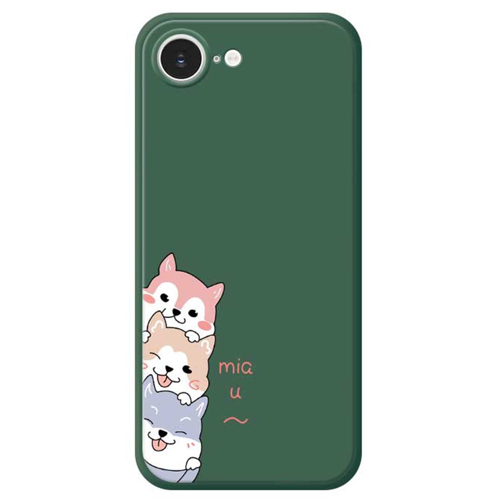 For iPhone 16e Case 3 Cute Dogs Pattern Printing Straight Edge TPU Phone Back Cover - Green