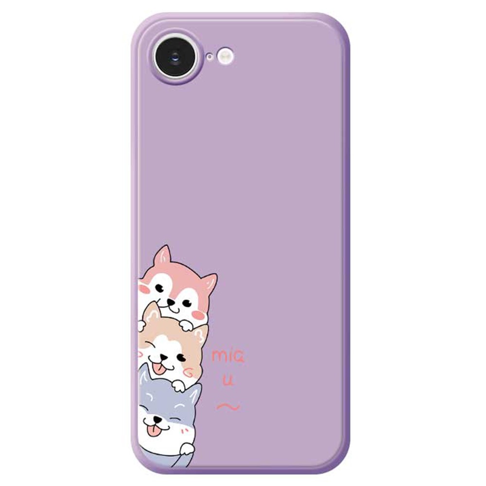 For iPhone 16e Case 3 Cute Dogs Pattern Printing Straight Edge TPU Phone Back Cover - Purple