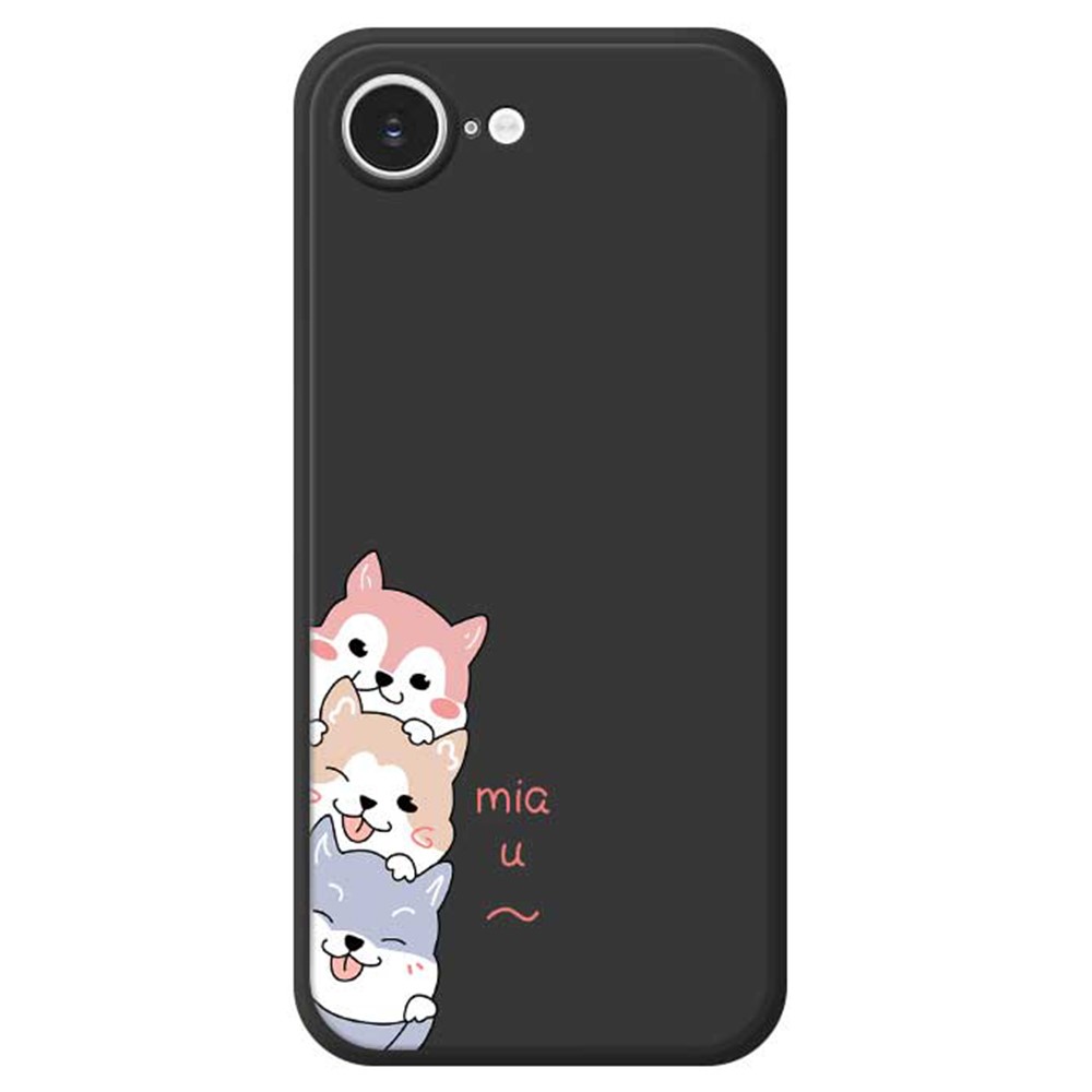For iPhone 16e Case 3 Cute Dogs Pattern Printing Straight Edge TPU Phone Back Cover - Black