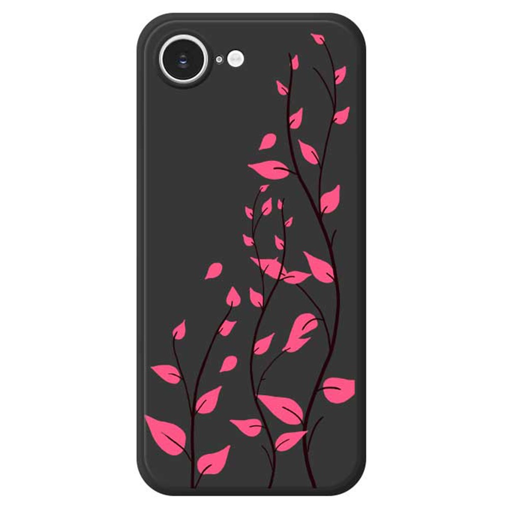 For iPhone 16e Case Red Leaves Pattern Printing Straight Edge TPU Phone Back Cover - Black