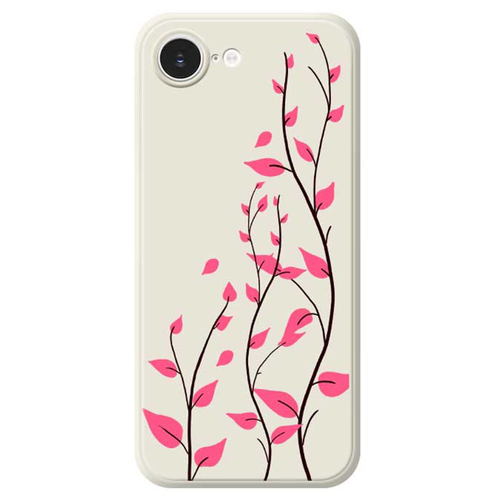 For iPhone 16e Case Red Leaves Pattern Printing Straight Edge TPU Phone Back Cover - Beige