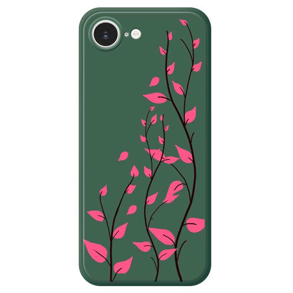 For iPhone 16e Case Red Leaves Pattern Printing Straight Edge TPU Phone Back Cover - Green