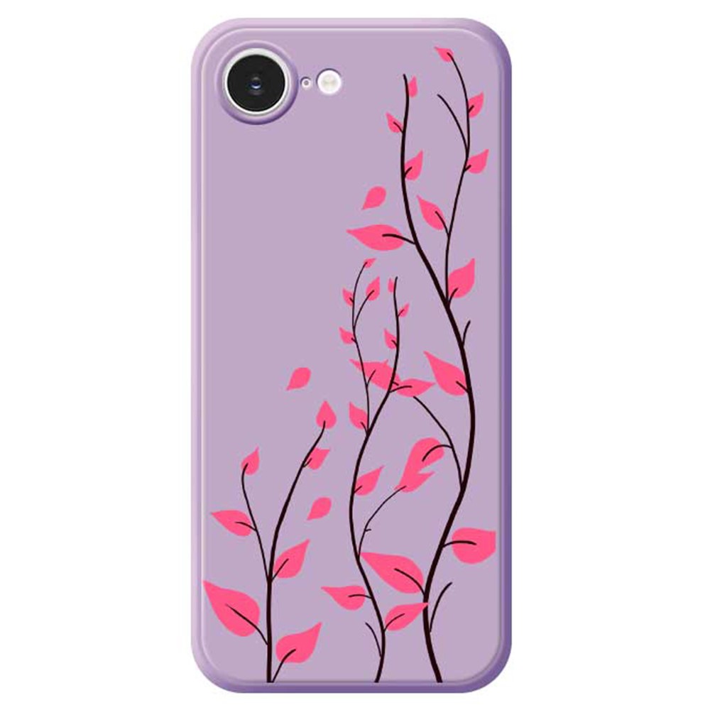For iPhone 16e Case Red Leaves Pattern Printing Straight Edge TPU Phone Back Cover - Purple
