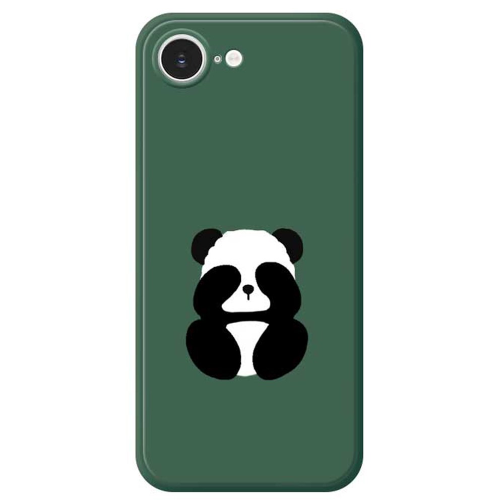 For iPhone 16e Case Blindfolded Panda Pattern Printing Straight Edge TPU Phone Back Cover - Green