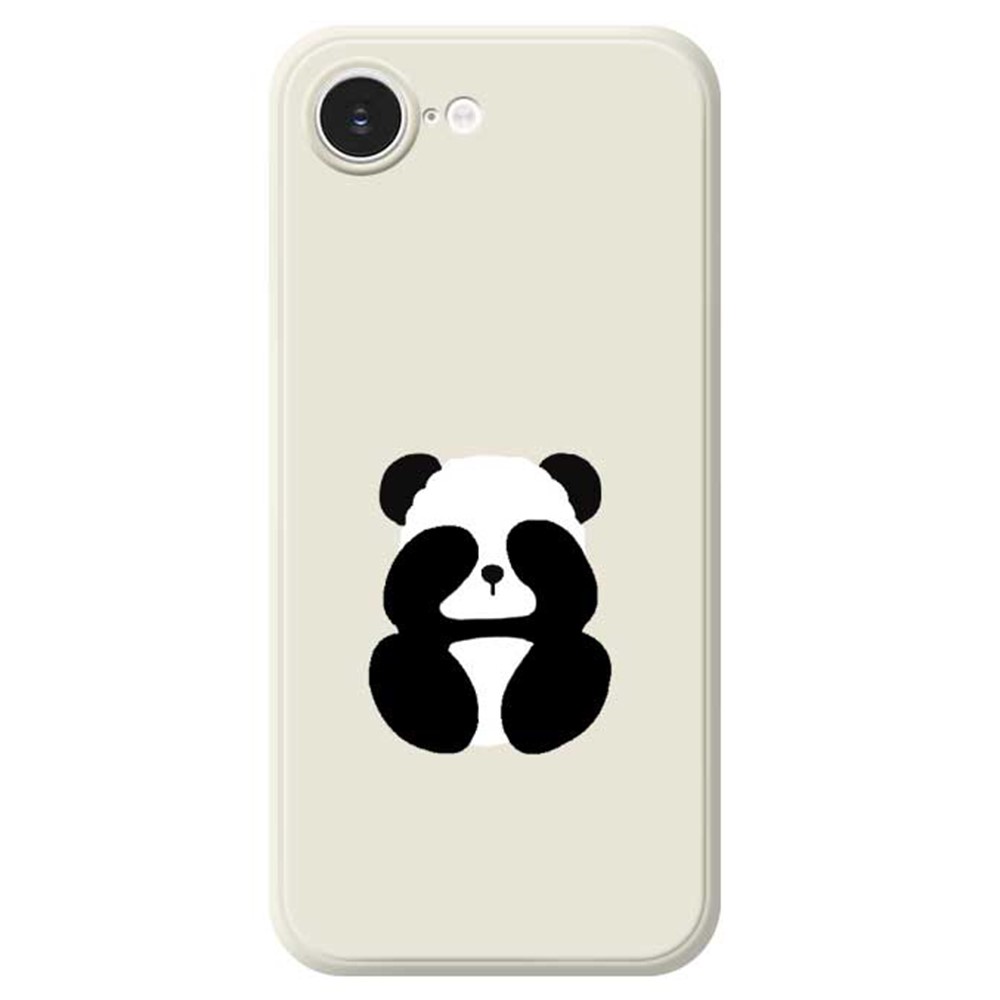 For iPhone 16e Case Blindfolded Panda Pattern Printing Straight Edge TPU Phone Back Cover - Beige