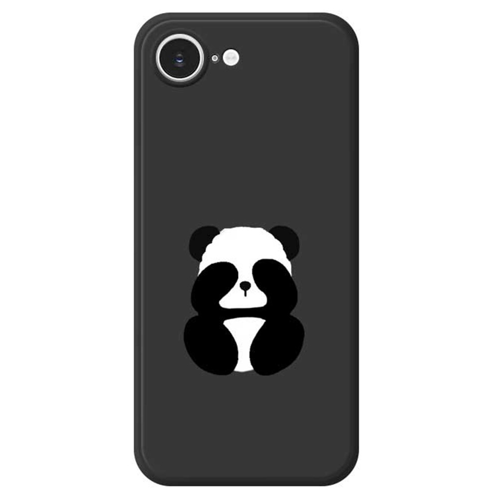 For iPhone 16e Case Blindfolded Panda Pattern Printing Straight Edge TPU Phone Back Cover - Black