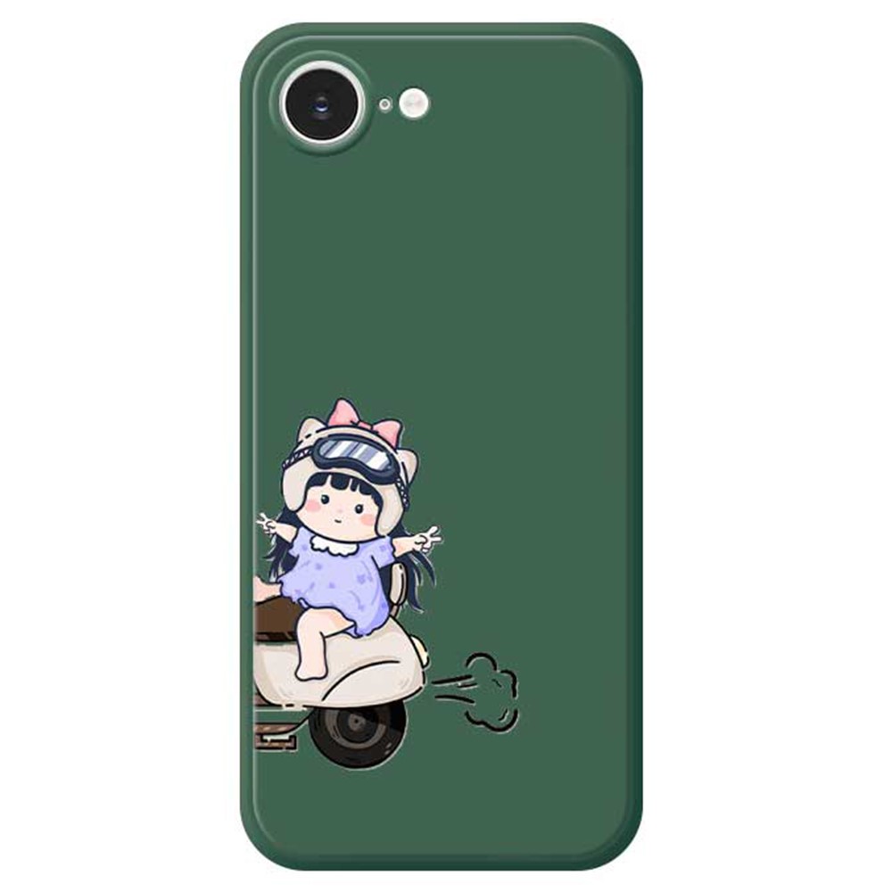 For iPhone 16e Case Helmet Girl Pattern Printing Straight Edge TPU Phone Back Cover - Green