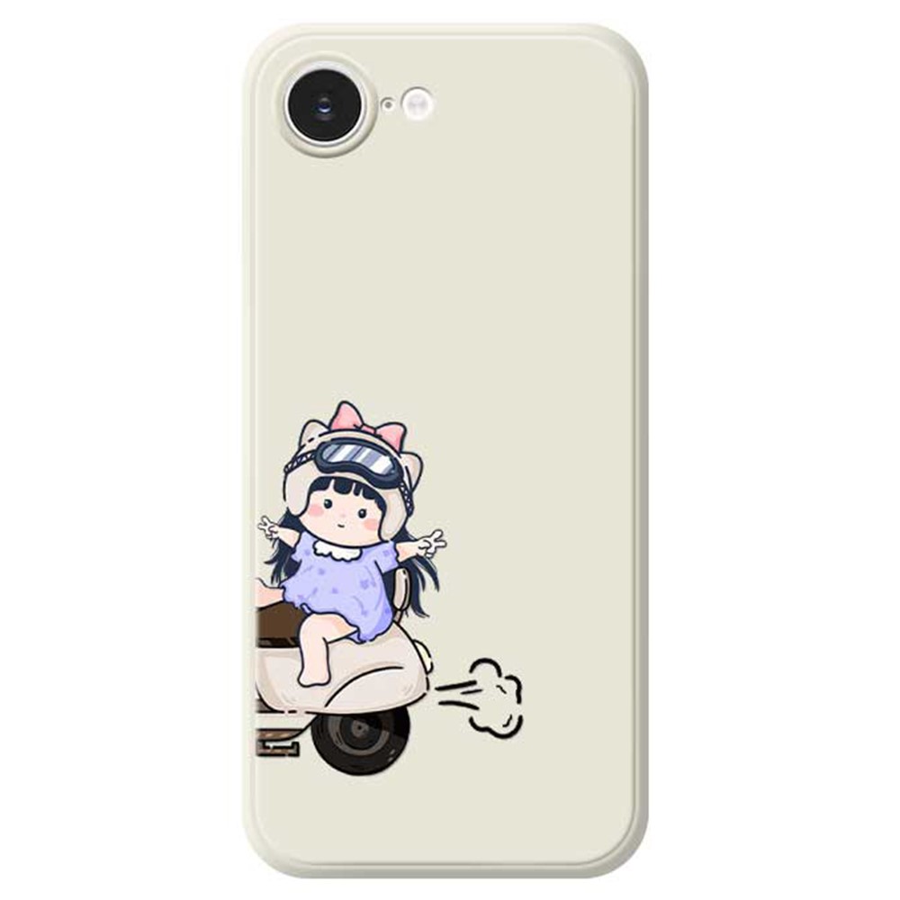 For iPhone 16e Case Helmet Girl Pattern Printing Straight Edge TPU Phone Back Cover - Beige