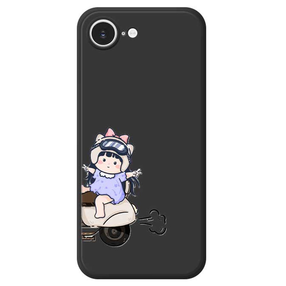 For iPhone 16e Case Helmet Girl Pattern Printing Straight Edge TPU Phone Back Cover - Black