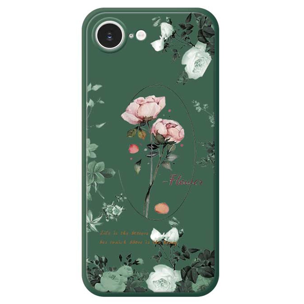 For iPhone 16e Case Roses Pattern Printing Straight Edge TPU Phone Back Cover - Green