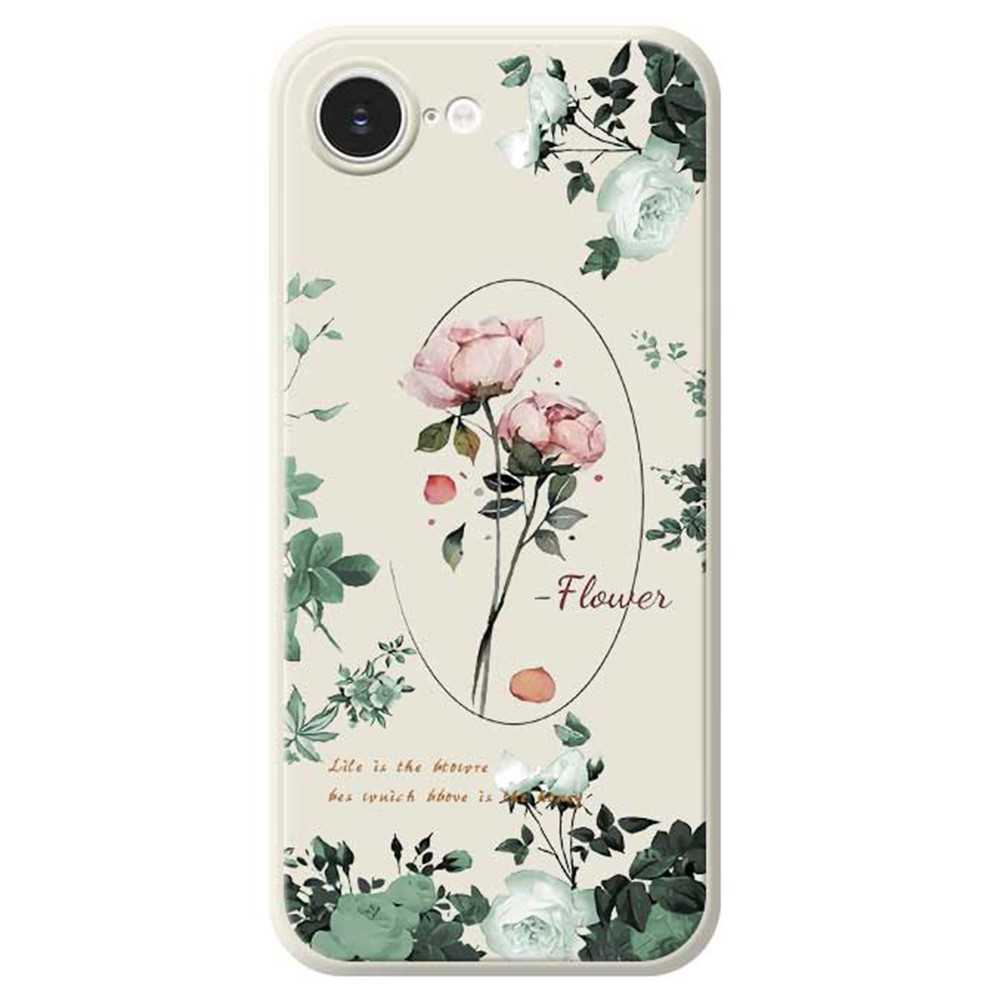 For iPhone 16e Case Roses Pattern Printing Straight Edge TPU Phone Back Cover - Beige