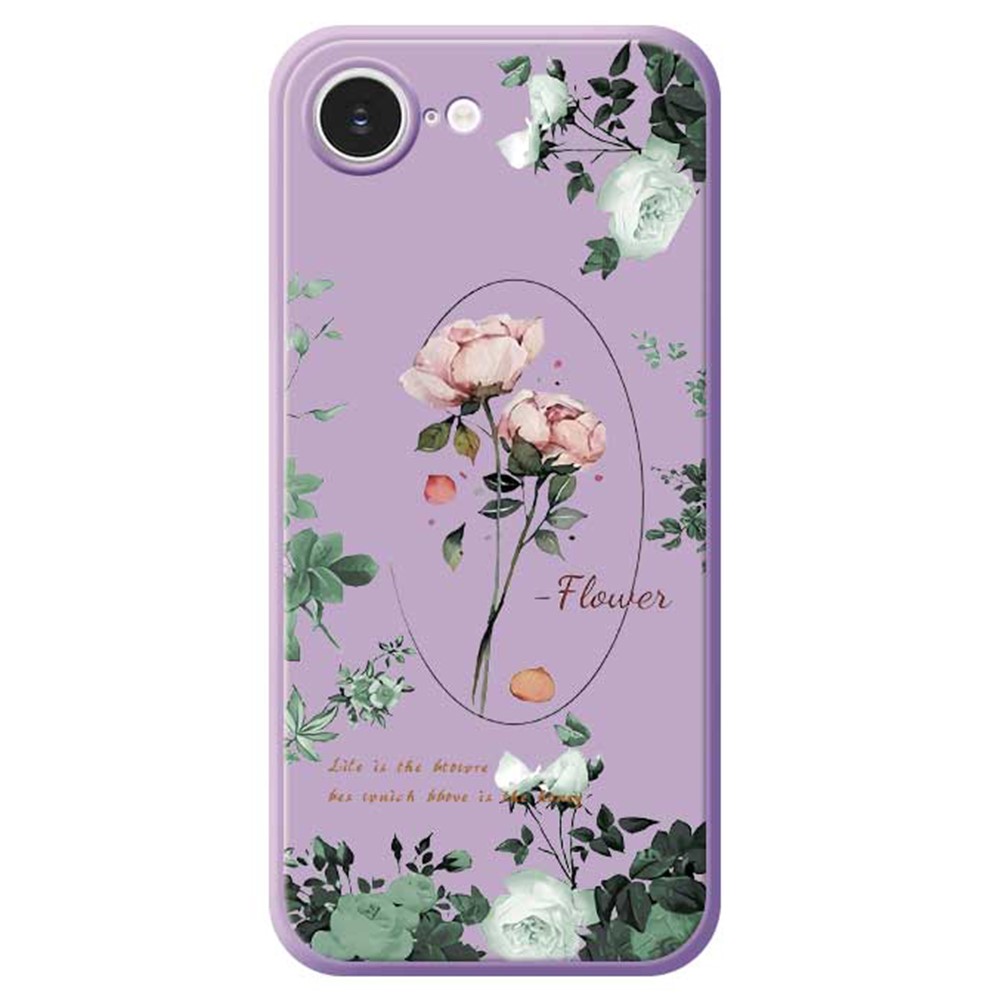For iPhone 16e Case Roses Pattern Printing Straight Edge TPU Phone Back Cover - Purple
