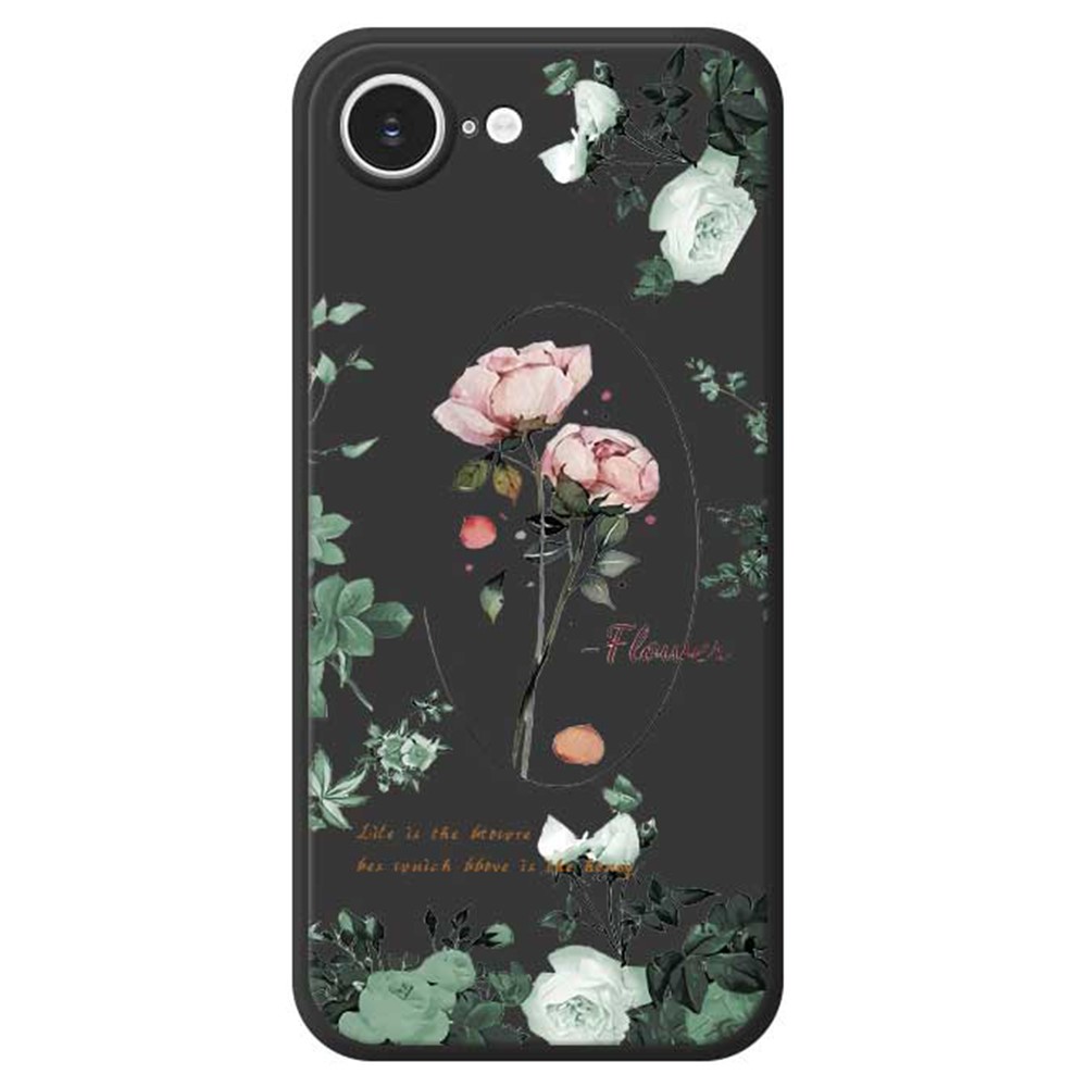 For iPhone 16e Case Roses Pattern Printing Straight Edge TPU Phone Back Cover - Black