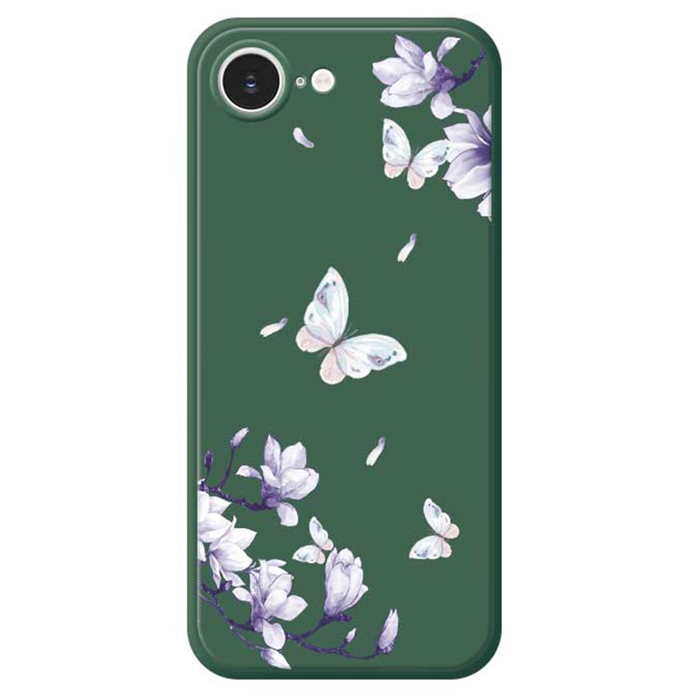 For iPhone 16e Case Butterfly Magnolia Pattern Printing Straight Edge TPU Phone Back Cover - Green