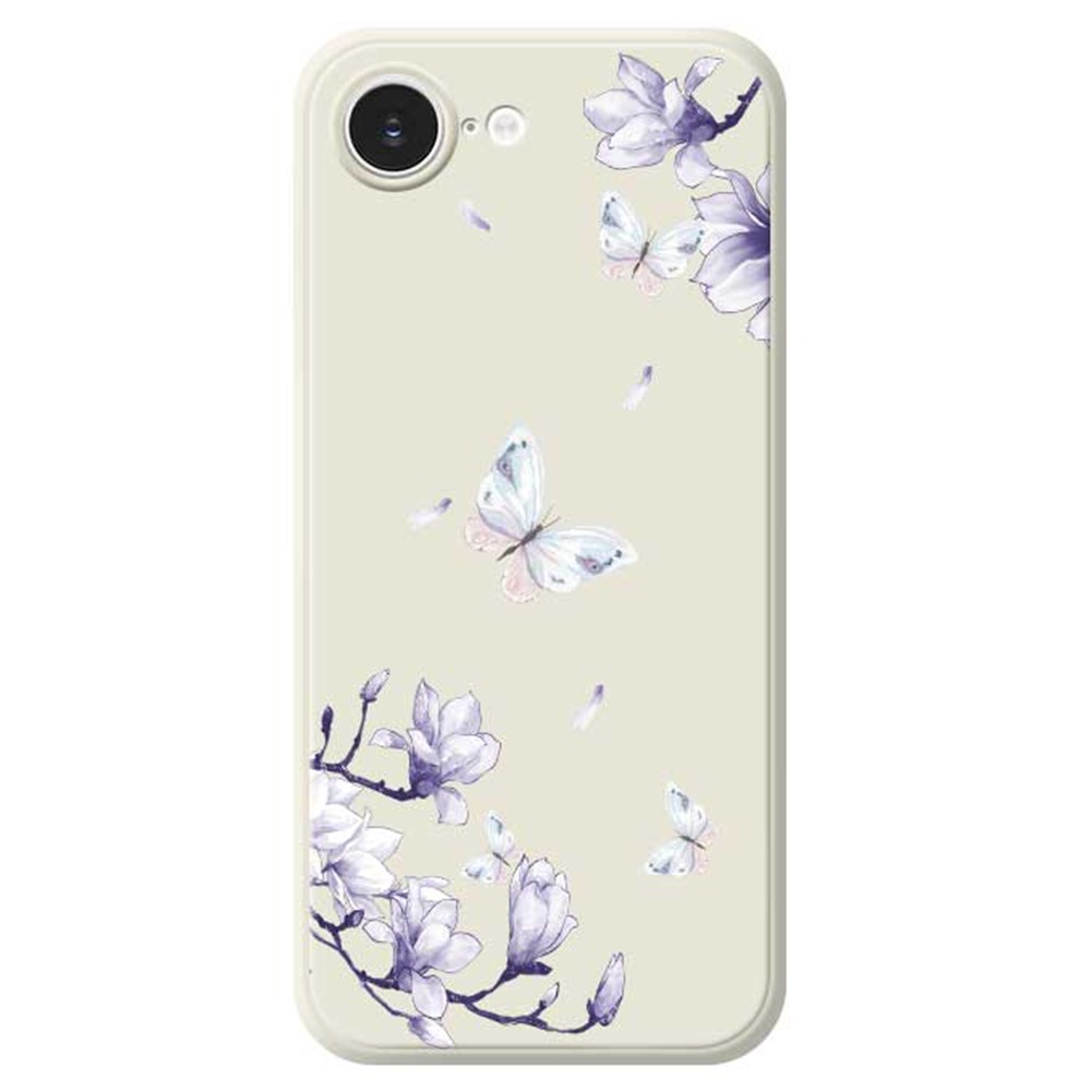 For iPhone 16e Case Butterfly Magnolia Pattern Printing Straight Edge TPU Phone Back Cover - Beige