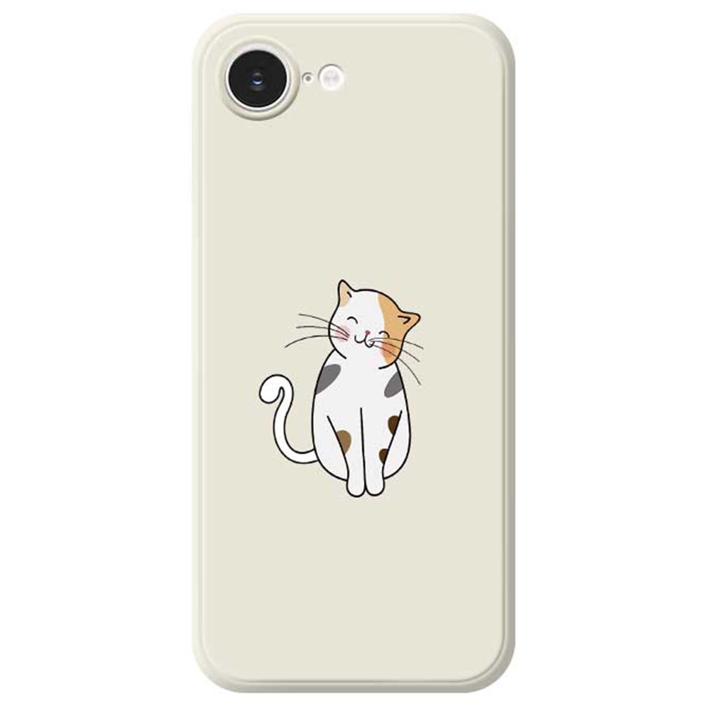 For iPhone 16e Case Cute Calico Cat Pattern Printing Straight Edge TPU Phone Back Cover - Beige