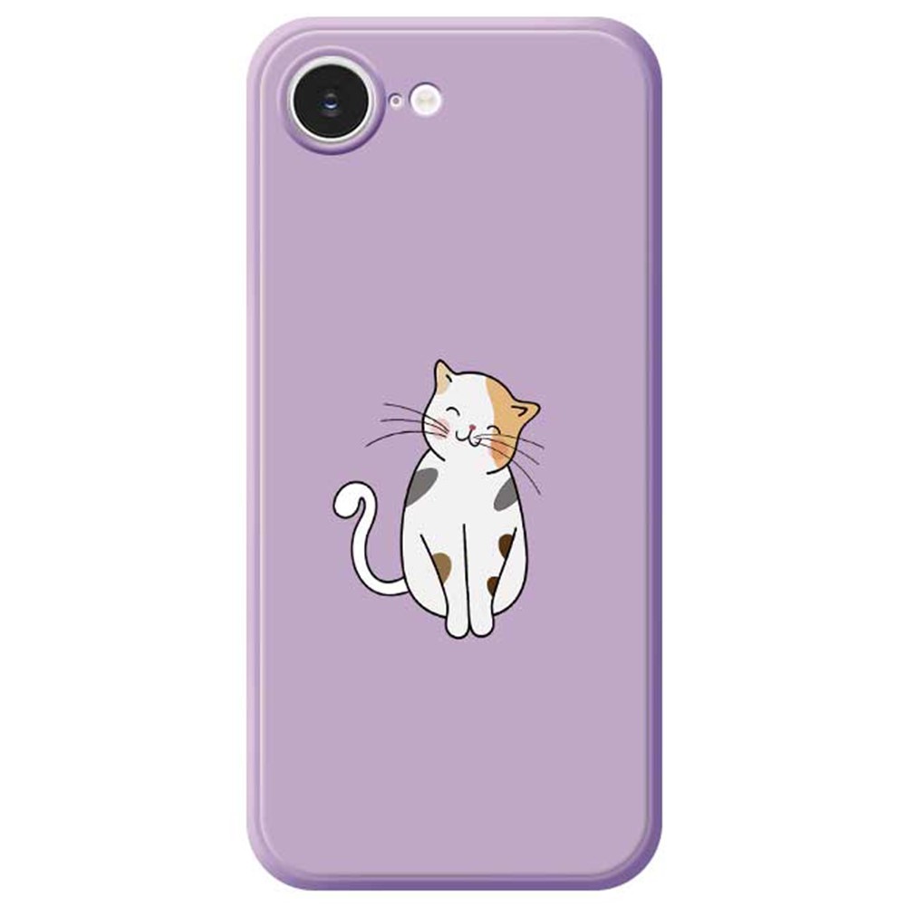 For iPhone 16e Case Cute Calico Cat Pattern Printing Straight Edge TPU Phone Back Cover - Purple