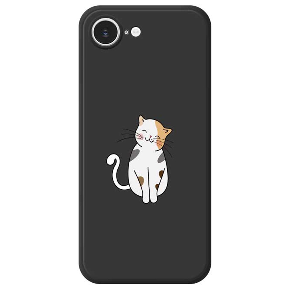 For iPhone 16e Case Cute Calico Cat Pattern Printing Straight Edge TPU Phone Back Cover - Black