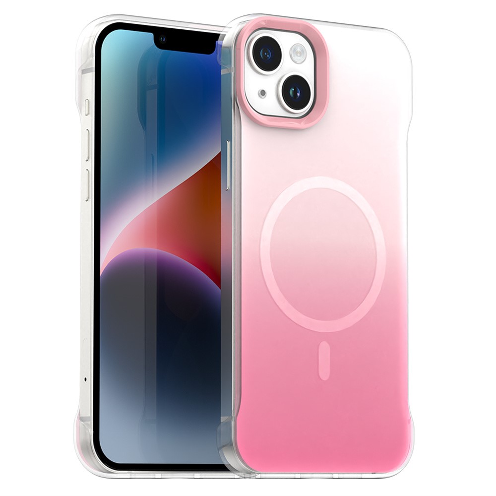 For iPhone 14 / 13 Magnetic Case Gradient Design Borderless IMD TPU + PC + PET Phone Cover - Pink