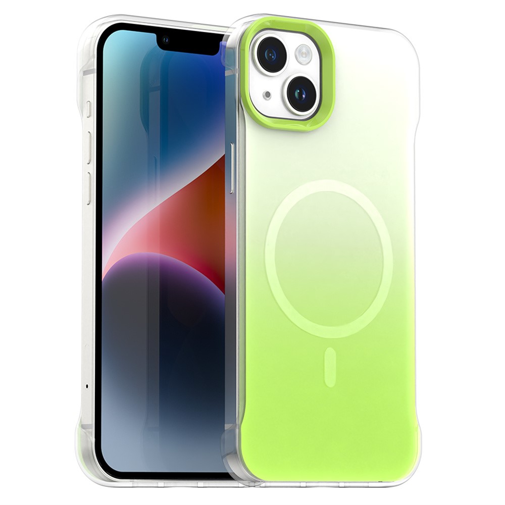 For iPhone 14 / 13 Magnetic Case Gradient Design Borderless IMD TPU + PC + PET Phone Cover - Green