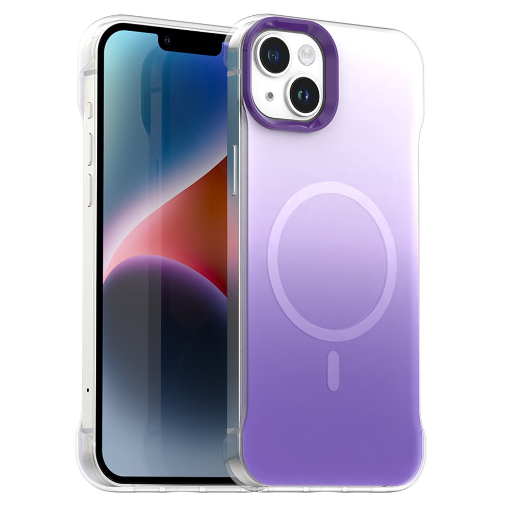 For iPhone 14 / 13 Magnetic Case Gradient Design Borderless IMD TPU + PC + PET Phone Cover - Purple