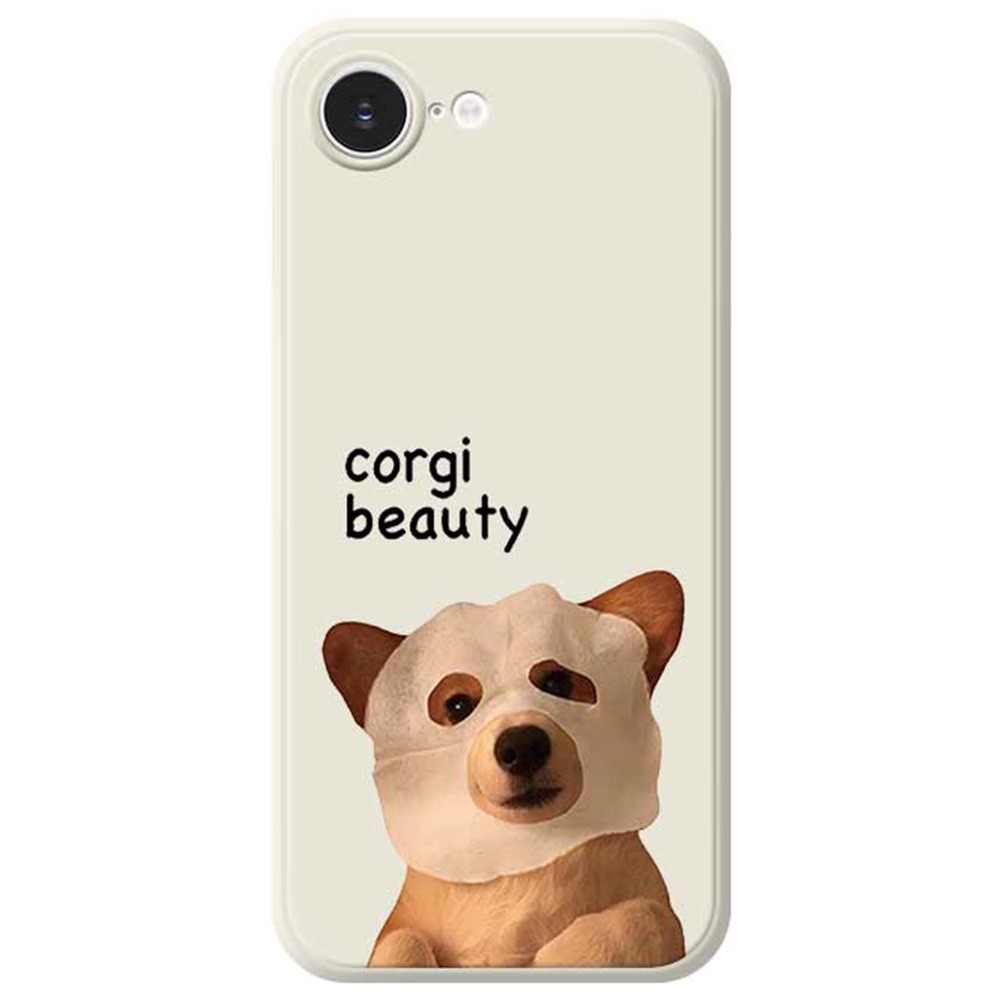 For iPhone 16e Case Cute Corgi Beauty Pattern Printing Straight Edge TPU Phone Back Cover - Beige