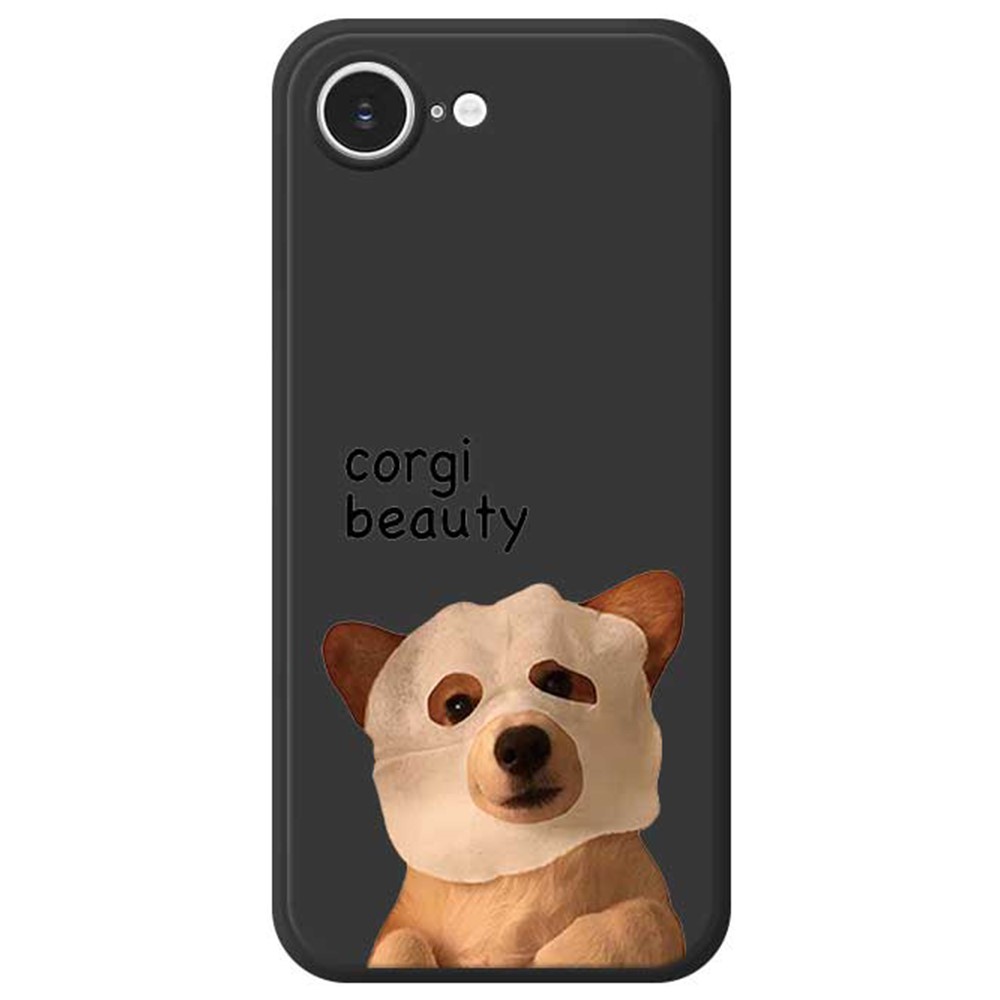 For iPhone 16e Case Cute Corgi Beauty Pattern Printing Straight Edge TPU Phone Back Cover - Black