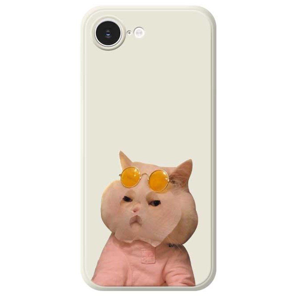 For iPhone 16e Case Cute Glasses Cat Beauty Pattern Printing Straight Edge TPU Phone Back Cover - Beige