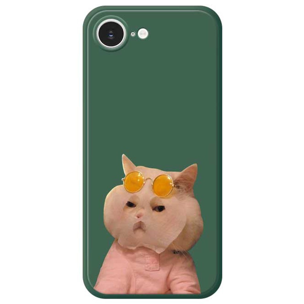 For iPhone 16e Case Cute Glasses Cat Beauty Pattern Printing Straight Edge TPU Phone Back Cover - Green