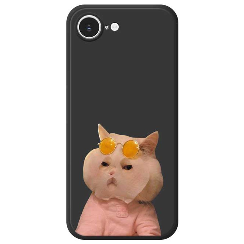 For iPhone 16e Case Cute Glasses Cat Beauty Pattern Printing Straight Edge TPU Phone Back Cover - Black