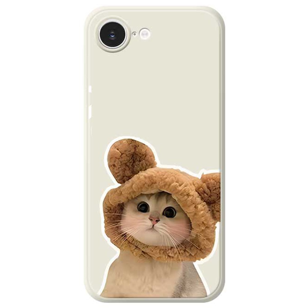 For iPhone 16e Case Cute Cat in the Hat Pattern Printing Straight Edge TPU Phone Back Cover - Beige