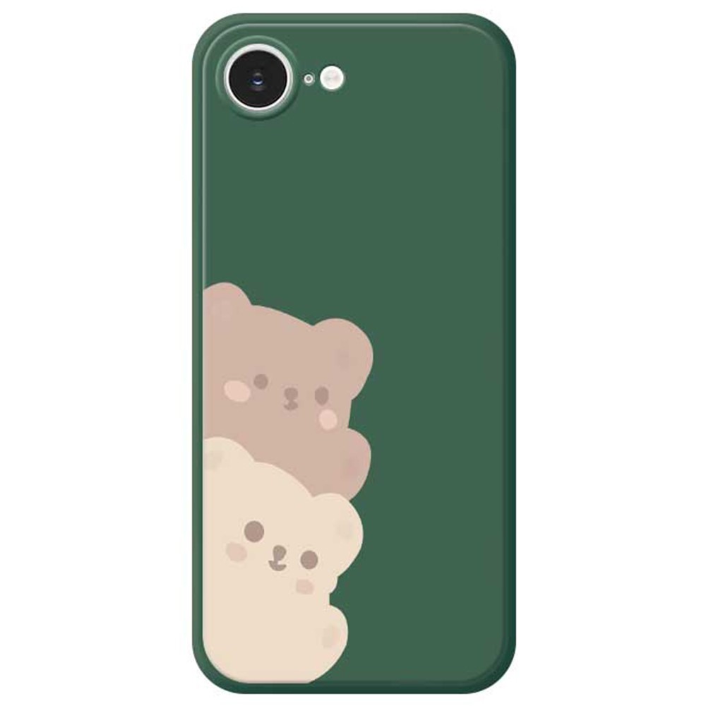 For iPhone 16e Case Cute Bears Pattern Printing Straight Edge TPU Phone Back Cover - Green