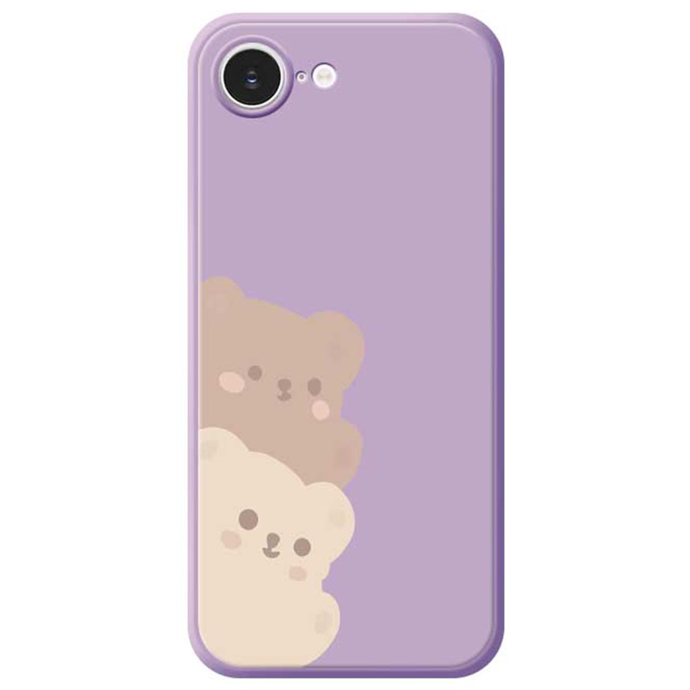 For iPhone 16e Case Cute Bears Pattern Printing Straight Edge TPU Phone Back Cover - Purple