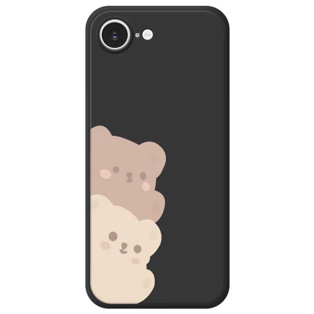 For iPhone 16e Case Cute Bears Pattern Printing Straight Edge TPU Phone Back Cover - Black