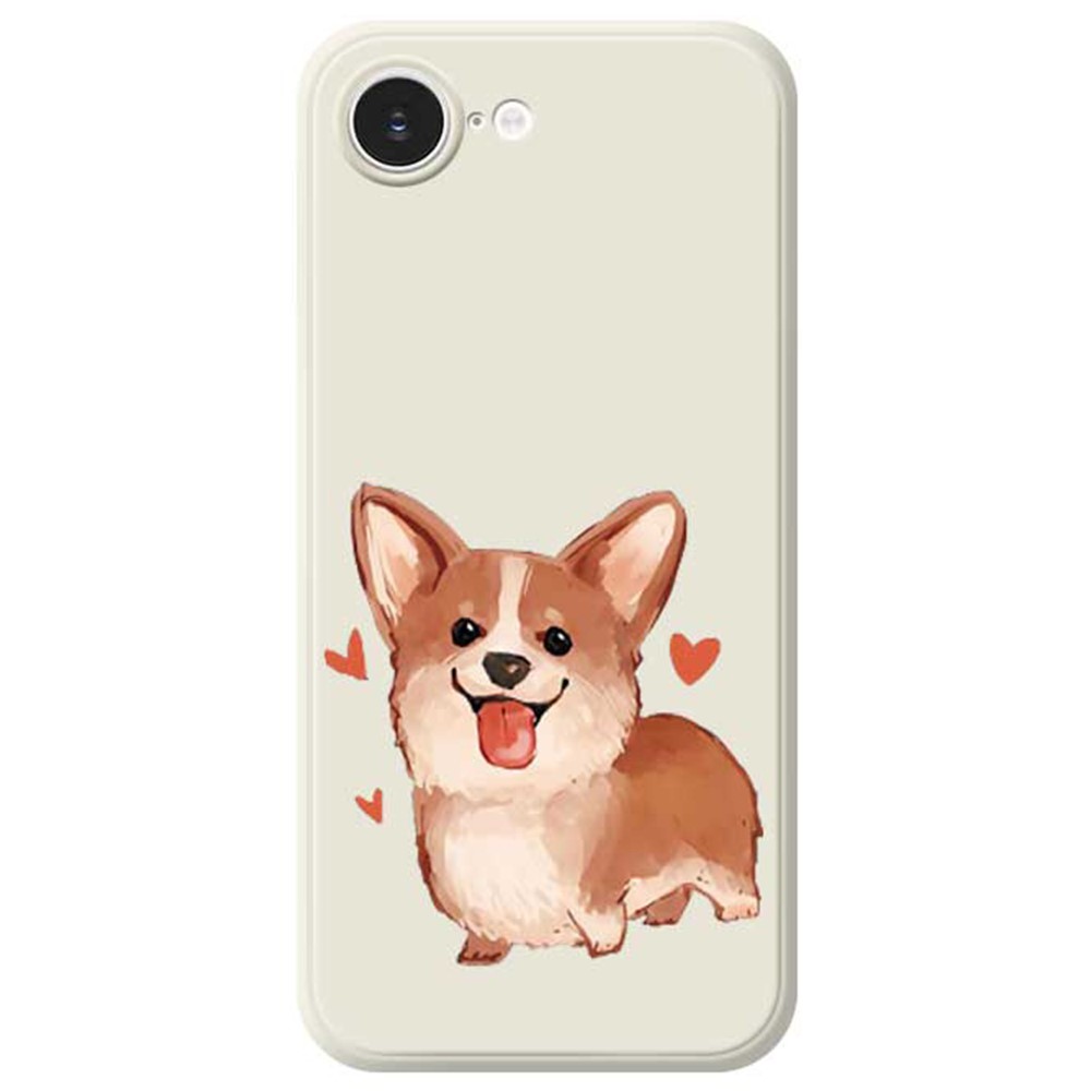 For iPhone 16e Case Cute Love Corgi Pattern Printing Straight Edge TPU Phone Back Cover - Beige