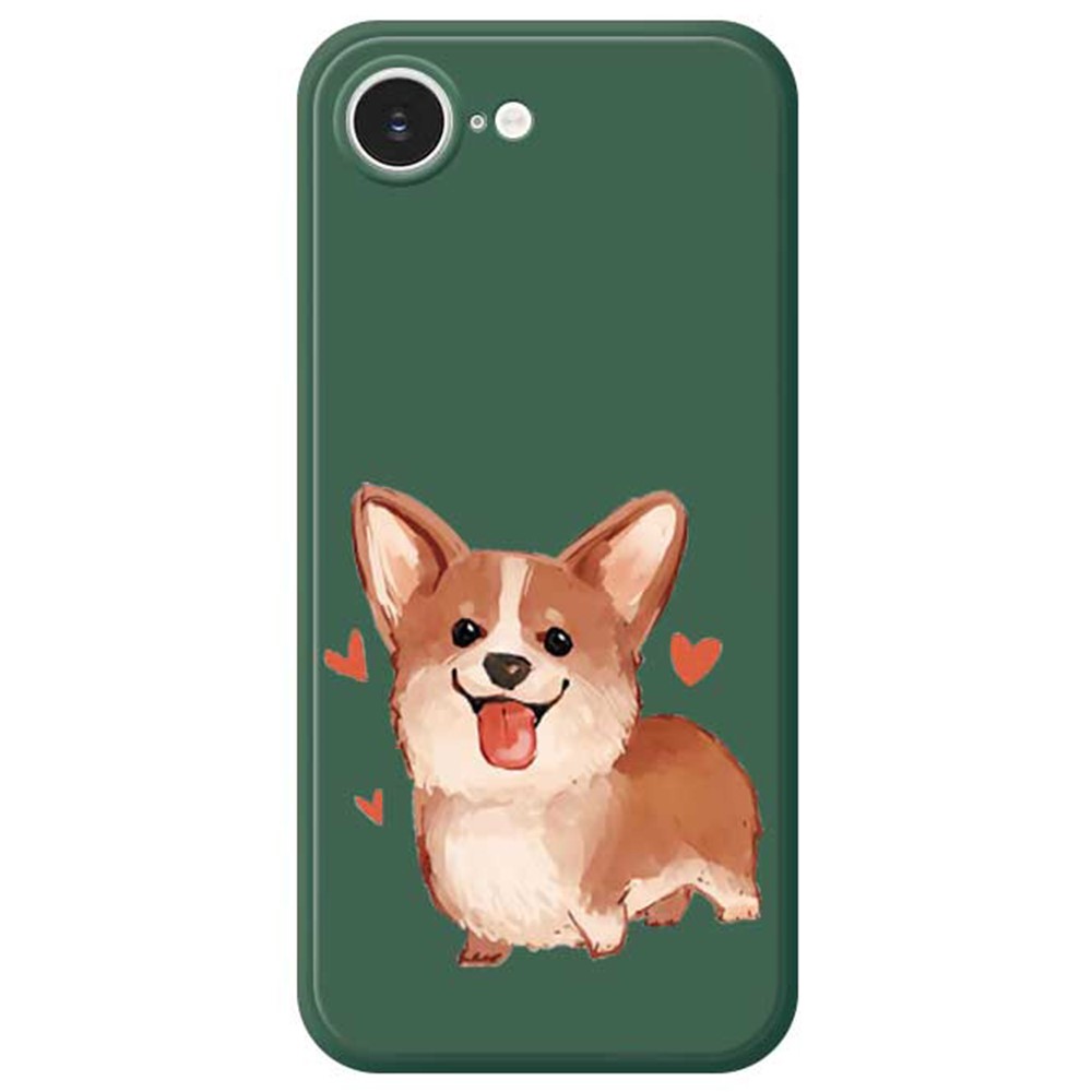 For iPhone 16e Case Cute Love Corgi Pattern Printing Straight Edge TPU Phone Back Cover - Green
