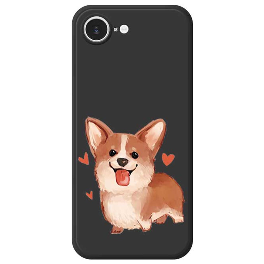 For iPhone 16e Case Cute Love Corgi Pattern Printing Straight Edge TPU Phone Back Cover - Black