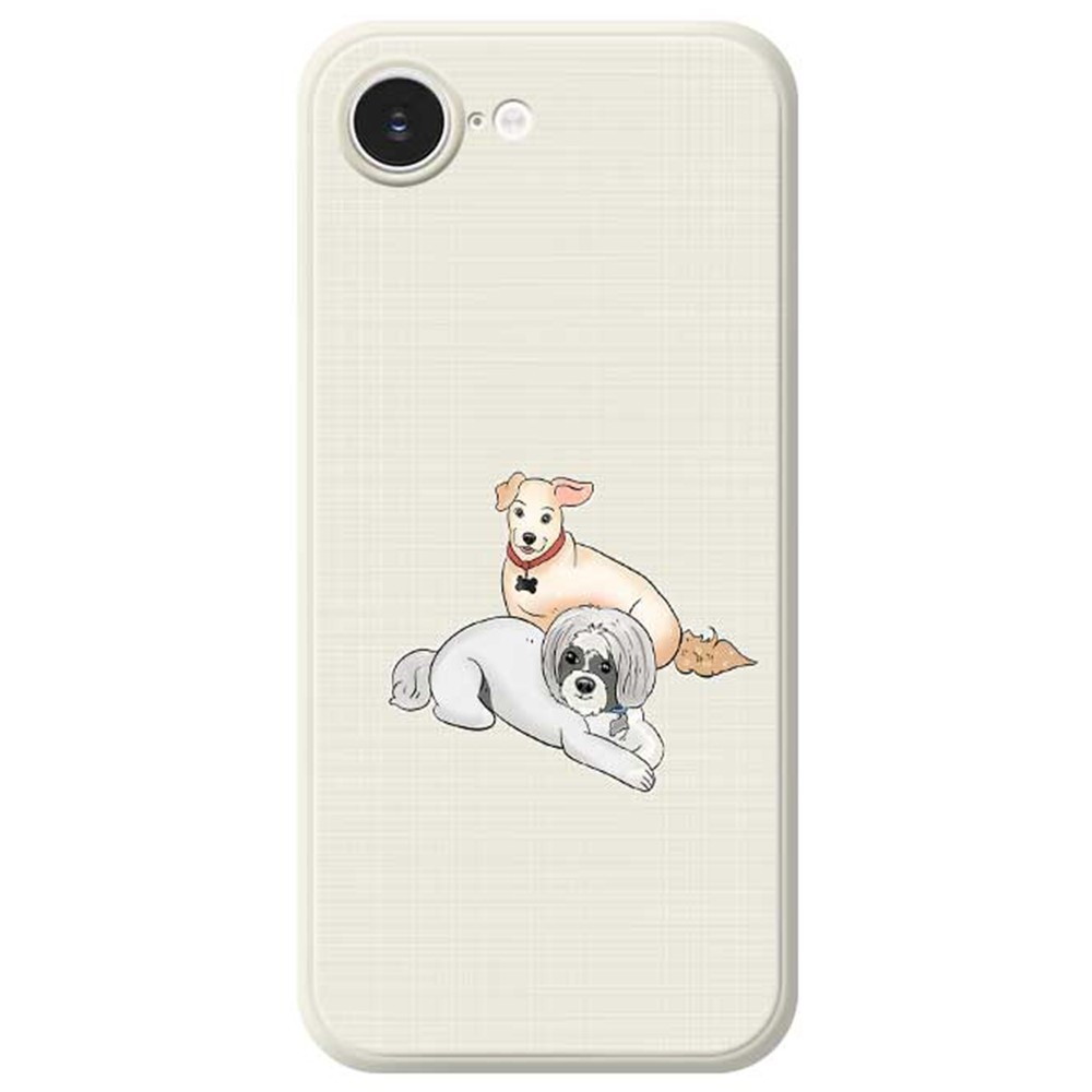 For iPhone 16e Case Two Dogs Pattern Printing Straight Edge TPU Phone Back Cover - Beige