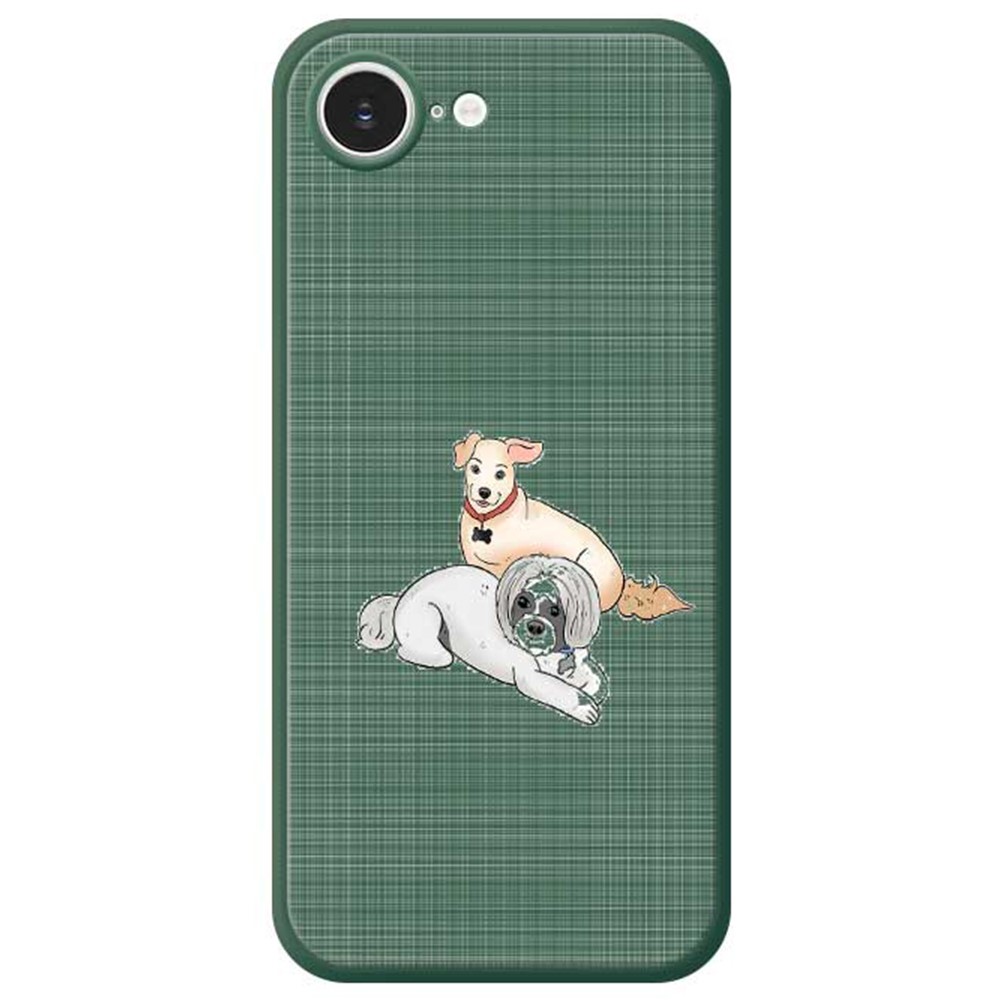 For iPhone 16e Case Two Dogs Pattern Printing Straight Edge TPU Phone Back Cover - Green