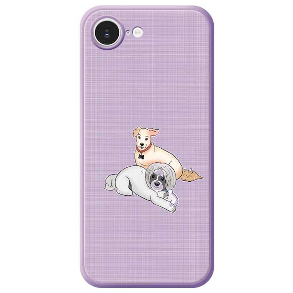 For iPhone 16e Case Two Dogs Pattern Printing Straight Edge TPU Phone Back Cover - Purple