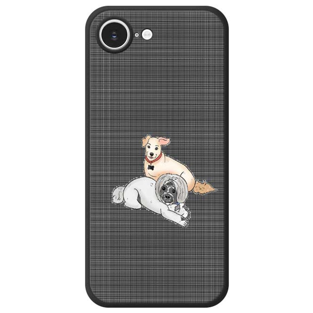 For iPhone 16e Case Two Dogs Pattern Printing Straight Edge TPU Phone Back Cover - Black
