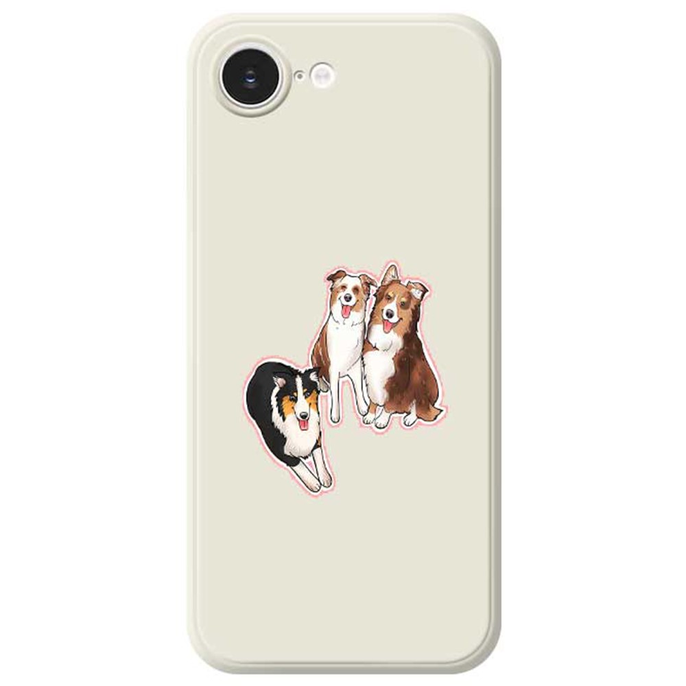 For iPhone 16e Case Three Dogs Pattern Printing Straight Edge TPU Phone Back Cover - Beige