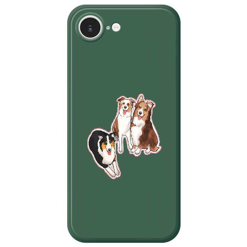 For iPhone 16e Case Three Dogs Pattern Printing Straight Edge TPU Phone Back Cover - Green