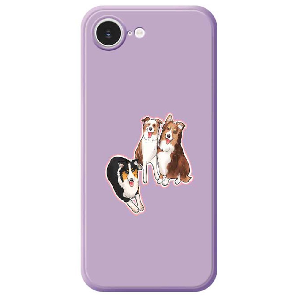 For iPhone 16e Case Three Dogs Pattern Printing Straight Edge TPU Phone Back Cover - Purple
