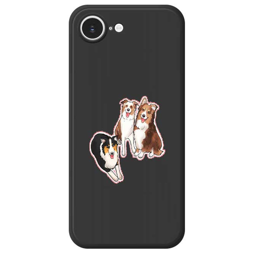 For iPhone 16e Case Three Dogs Pattern Printing Straight Edge TPU Phone Back Cover - Black
