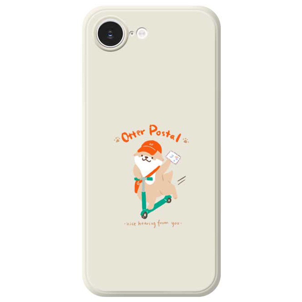 For iPhone 16e Case Cute Dog Postman Pattern Printing Straight Edge TPU Phone Back Cover - Beige