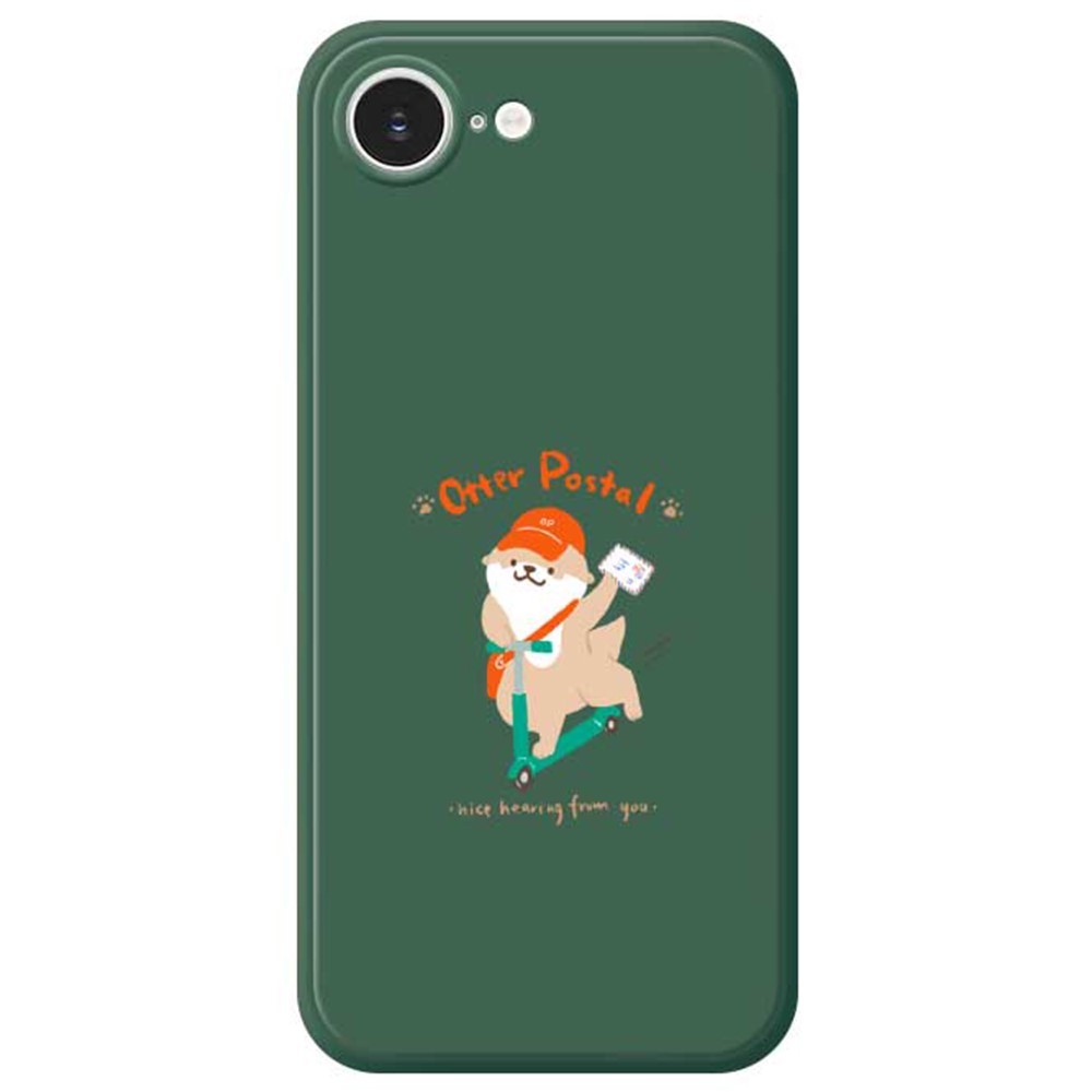 For iPhone 16e Case Cute Dog Postman Pattern Printing Straight Edge TPU Phone Back Cover - Green