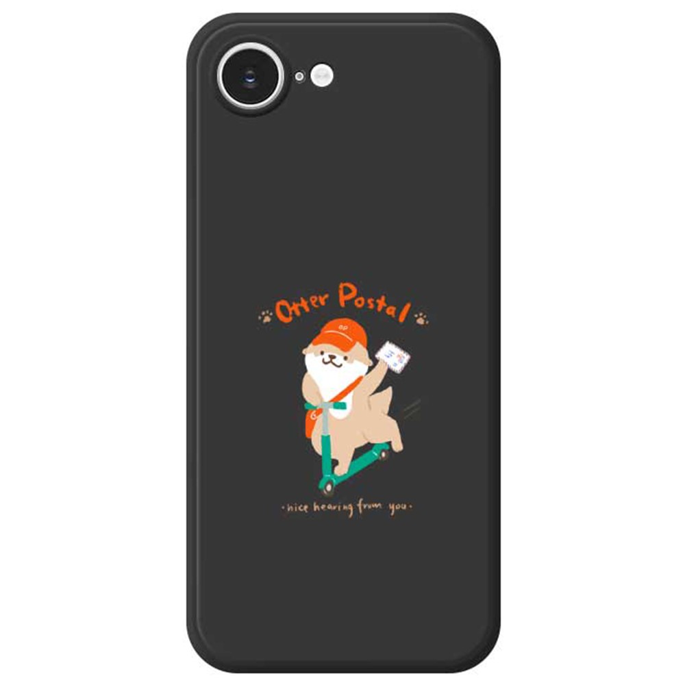For iPhone 16e Case Cute Dog Postman Pattern Printing Straight Edge TPU Phone Back Cover - Black